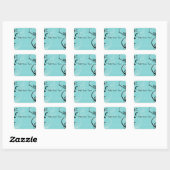 Black and Turquoise Floral Vierkante Sticker (Vel)