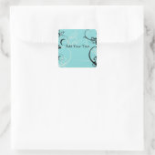 Black and Turquoise Floral Vierkante Sticker (Tas)