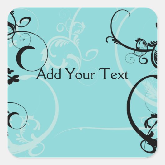 Black and Turquoise Floral Vierkante Sticker (Voorkant)