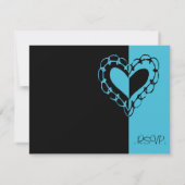 Black and Turquoise Heart Wedding RSVP Kaartje (Achterkant)