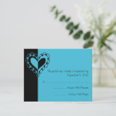 Black and Turquoise Heart Wedding RSVP Kaartje (Staand voorkant)