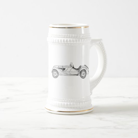 Black and White 1936 BMW 328 Illustration Bierpul (Voorkant rechts)