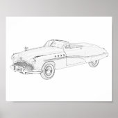 Black and White 1949 Buick Roadmaster Drawing Poster (Voorkant)