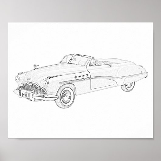 Black and White 1949 Buick Roadmaster Drawing Poster (Voorkant)