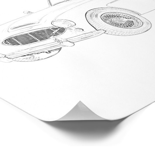 Black and White 1960 Austin Healey Drawing Poster (Hoek)