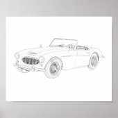 Black and White 1960 Austin Healey Drawing Poster (Voorkant)