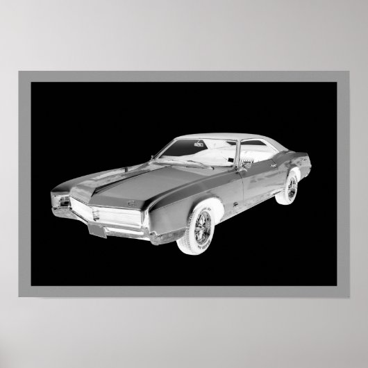 Black and White 1967 Buick Riviera Pop Art Poster (Voorkant)