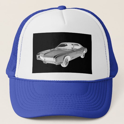 Black and White 1967 Buick Riviera Pop Art Trucker Pet (Voorkant)