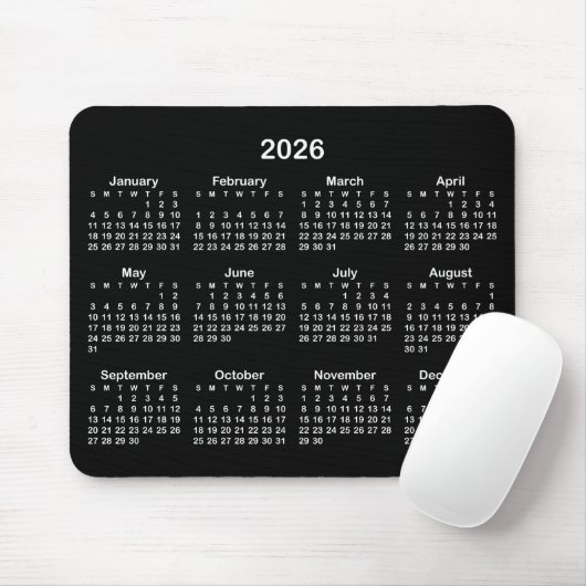 Black and White 2026 Calendar Muismat (Met muis)