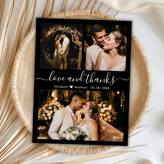 Black and White 3 Photo Collage Weddenschap Bedank Briefkaart