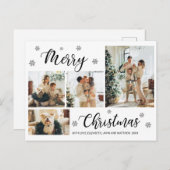 Black and White 4 Photo Collage Kerstfeestdag Briefkaart (Voorkant / Achterkant)