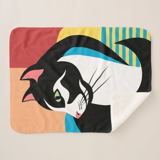 Black and White Abstract Cat Sherpa Deken (Voorkant (horizontaal))