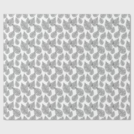 Black And White Abstract Leafs Pattern Cadeaupapier (Vlak)