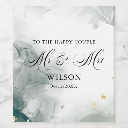 Black and White Abstract Mr & Mrs Wedding Wijn Etiket (Enkel label)