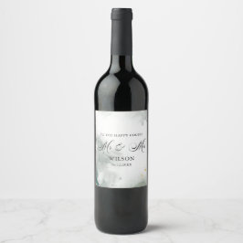 Black and White Abstract Mr & Mrs Wedding Wijn Etiket