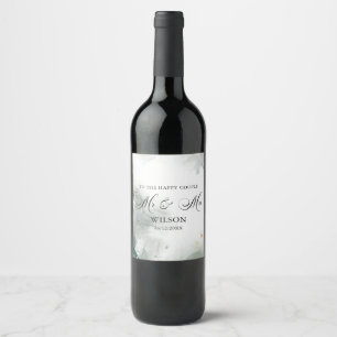 Black and White Abstract Mr & Mrs Wedding Wijn Etiket