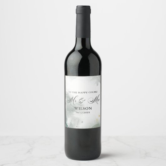 Black and White Abstract Mr & Mrs Wedding Wijn Etiket (Voorkant)
