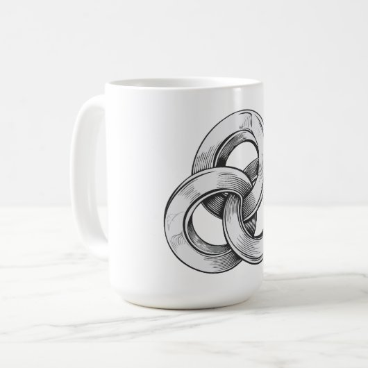 Black and white abstract of three interconnected c koffiemok (Voorkant links)