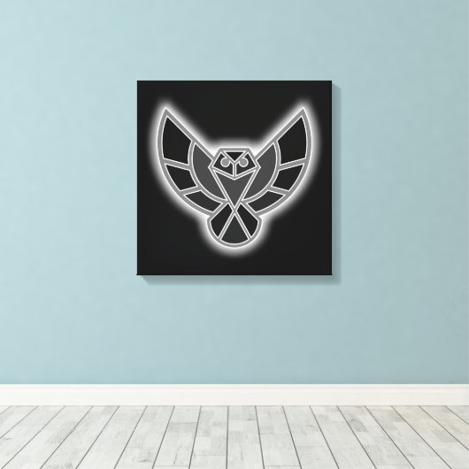 Black and White Abstract Owl in Flight Canvas Afdruk (Insitu (Houten vloer))