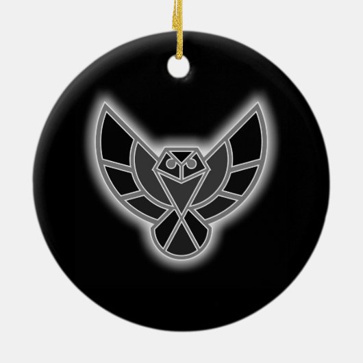 Black and White Abstract Owl in Flight Keramisch Ornament (Achterkant)