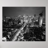 Black and White Aerial City Skyline Night Poster (Voorkant)