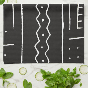 Black and White African Mud Cloth Motif Theedoek