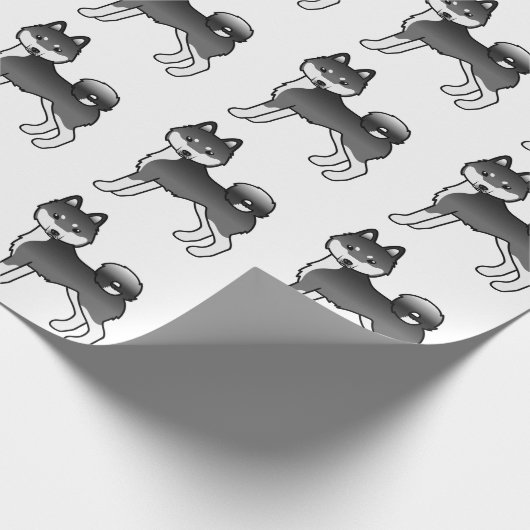 Black and White Alaskan Klee Kai Cute Dog Pattern Cadeaupapier (Hoek)