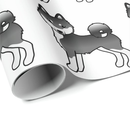 Black and White Alaskan Klee Kai Cute Dog Pattern Cadeaupapier (Rol Hoek)