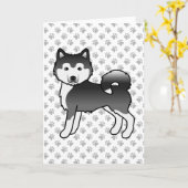 Black and White Alaskan Malamute Cute Dog Kaart (Gele Bloem)
