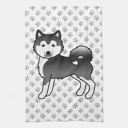 Black and White Alaskan Malamute Cute Dog Theedoek (Verticaal)