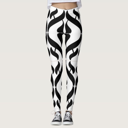 Black and White Aleph Symbol Reflection Leggings (Voorkant)