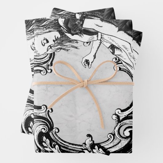 Black and White Alice in Wonderland Lijst Inpakpapier Vel (In situ)
