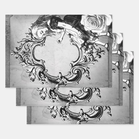 Black and White Alice in Wonderland  Lijst Inpakpapier Vel (Set)
