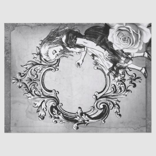 Black and White Alice in Wonderland  Lijst Tissuepapier (Voorkant)