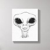 Black and White Alien Head Illustration Canvas Afdruk (Voorkant)