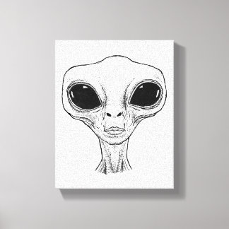 Black and White Alien Head Illustration Canvas Afdruk