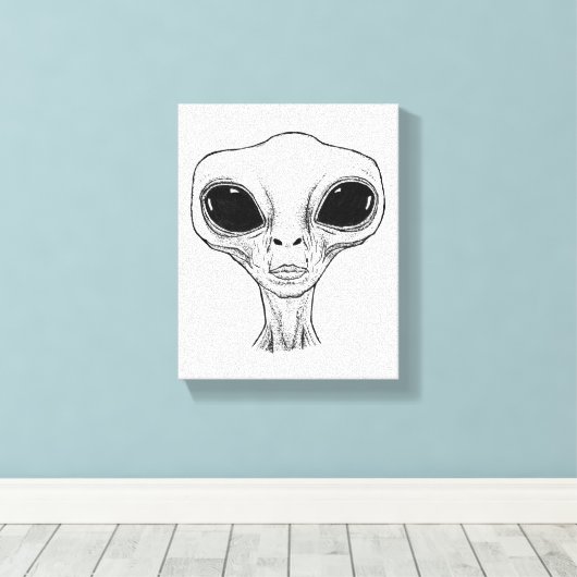 Black and White Alien Head Illustration Canvas Afdruk (Insitu (Houten vloer))