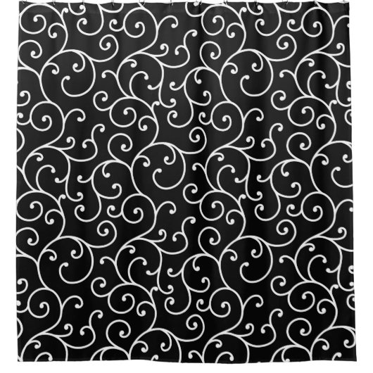 Black and White allover seamless scroll designpatt Douchegordijn (Voorkant)