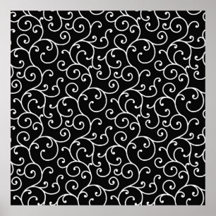 Black and White allover seamless scroll designpatt Poster