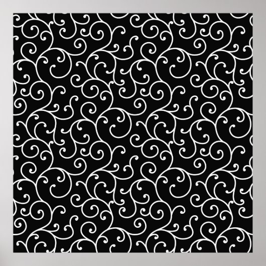 Black and White allover seamless scroll designpatt Poster (Voorkant)