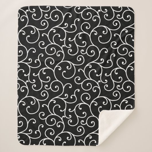 Black and White allover seamless scroll designpatt Sherpa Deken (Voorkant)