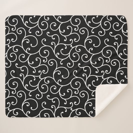 Black and White allover seamless scroll designpatt Sherpa Deken (Voorkant (horizontaal))