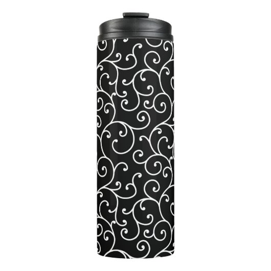 Black and White allover seamless scroll designpatt Thermosbeker (Voorkant)