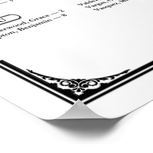 Black and White Alphabetical Wedding Seating Chart Poster (Hoek)