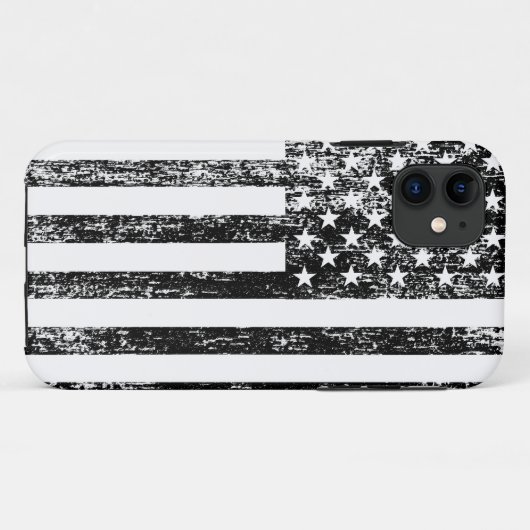 Black and White American Flag iPhone Case (Achterkant (horizontaal))