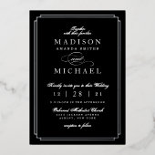 Black and White and Silver Foil Wedding Invitation Folie Uitnodiging (Voorkant)