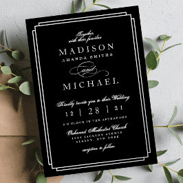 Black and White and Silver Foil Wedding Invitation Folie Uitnodiging