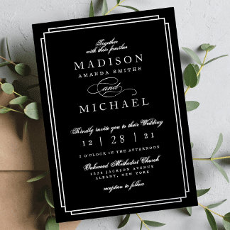 Black and White and Silver Foil Wedding Invitation Folie Uitnodiging