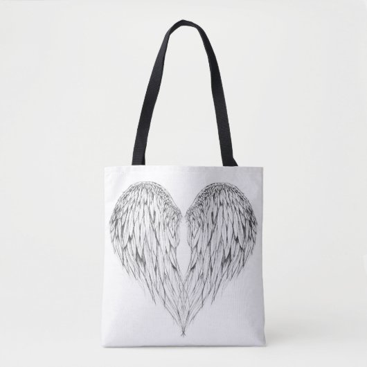 Black and White Angel Wing Heart Canvas tas (Voorkant)