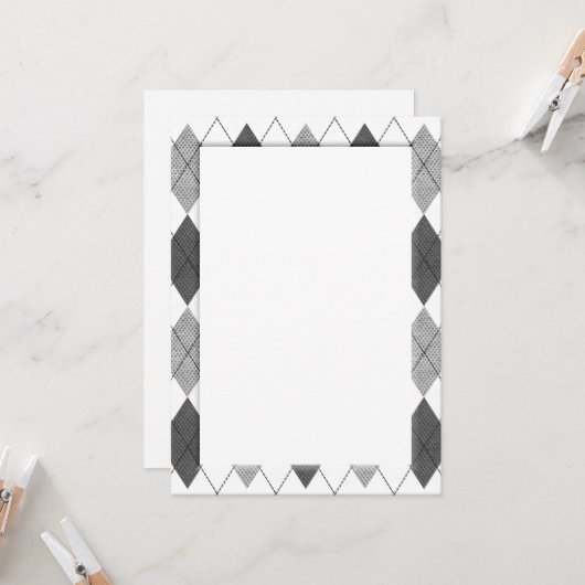 Black and White Argyle Pattern DIY Kaart (Voorkant / Achterkant in situ)